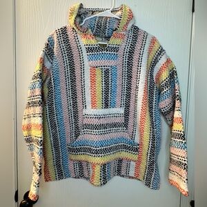 Earth Ragz multicolor striped pullover poncho style hoodie sweater women’s small